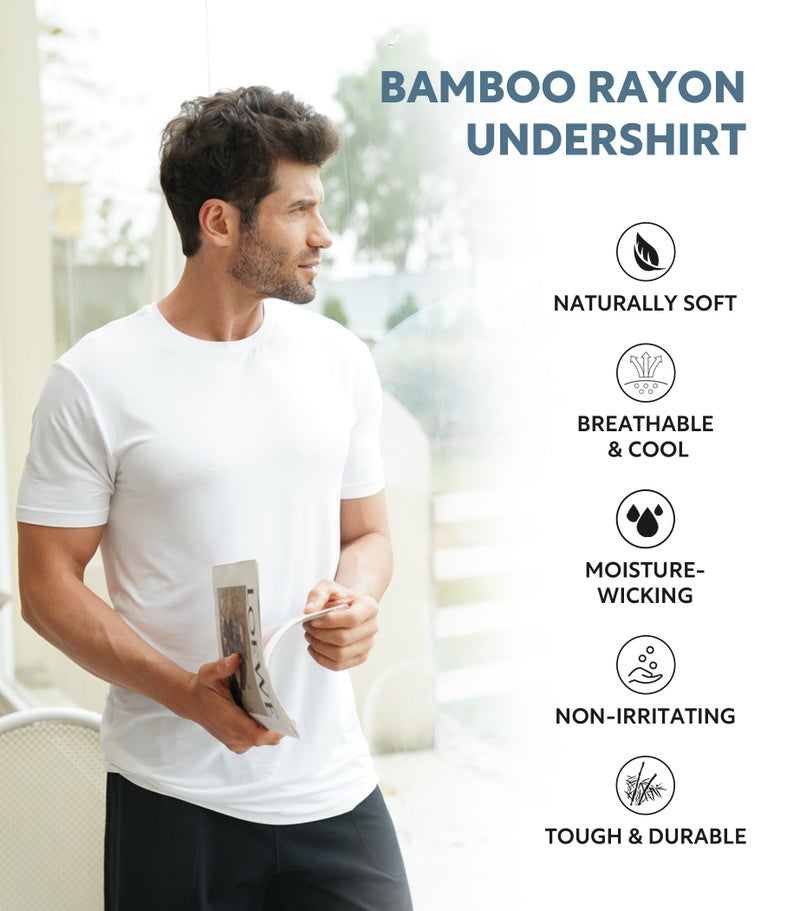 DAVID ARCHY Men's Undershirt Bamboo Rayon Moisture-Wicking White T-Shirts for Men Stretch Crewneck Tees for Men, 3-Pack (S, White) - Image 3